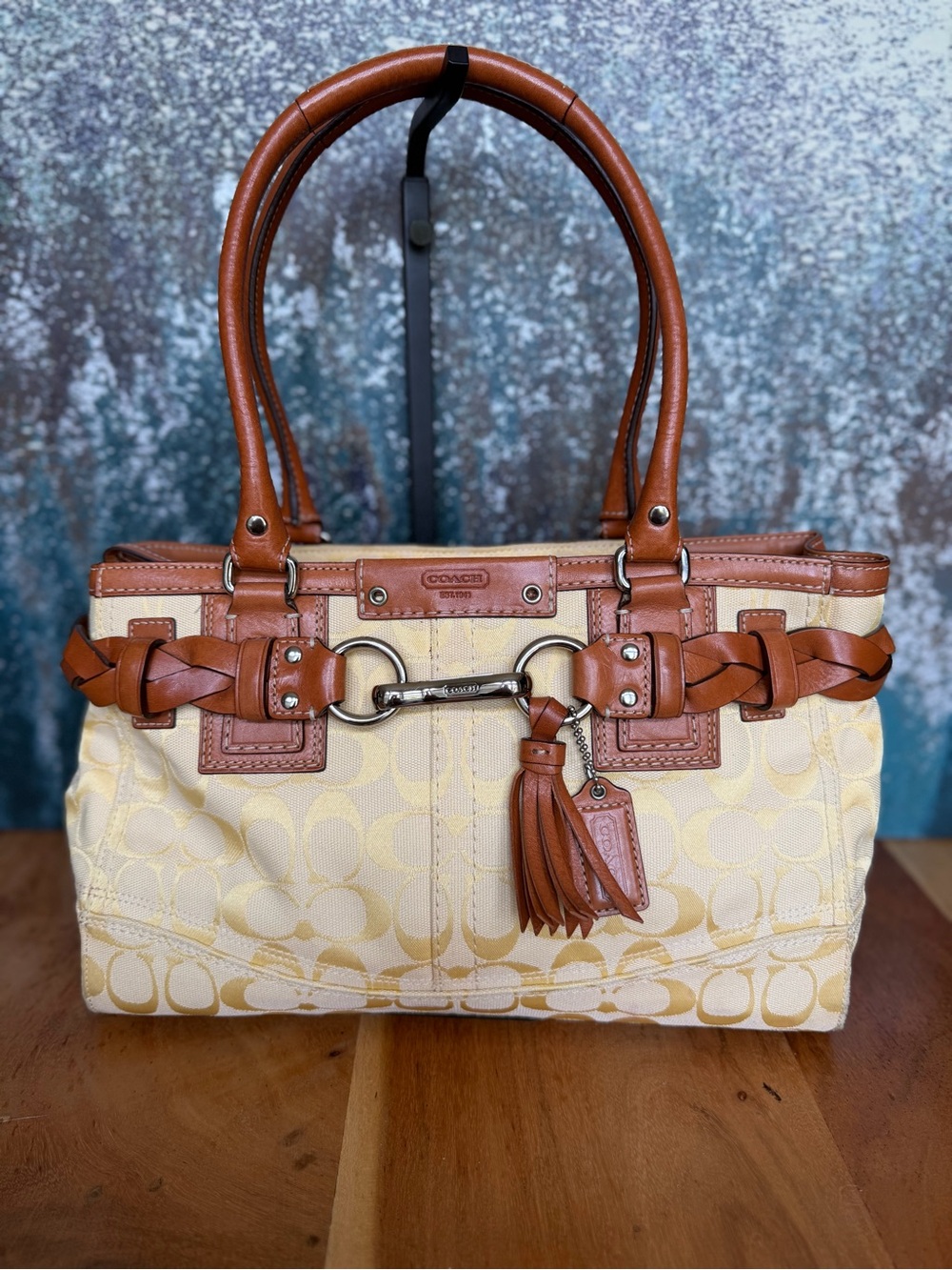 Coach Y2K 2008 Butter Yellow Hamptons Signature Braided Carryall Satchel
